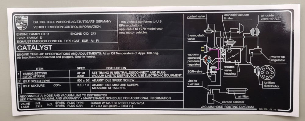 928 006 101 10 - Decal - Engine Emissons Control - 79 - USA