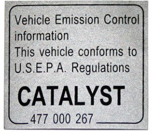 477 000 267 - Decal Catalytic Converter - USA/CAN - 78 to 95 - Door Jam