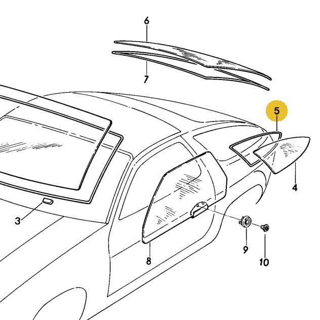 928 543 045 04 - Rear Quarter Window Seal Left - with integral spoiler ...