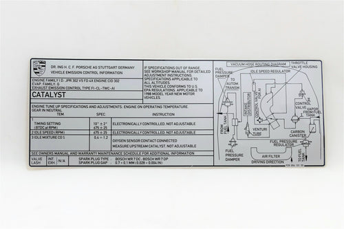 A decal of engine specifications for Porsche 928s. 