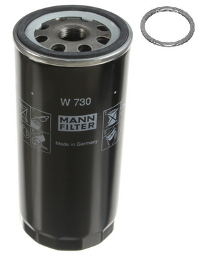 A black oil filter and sealing ring for Porsche 928s.