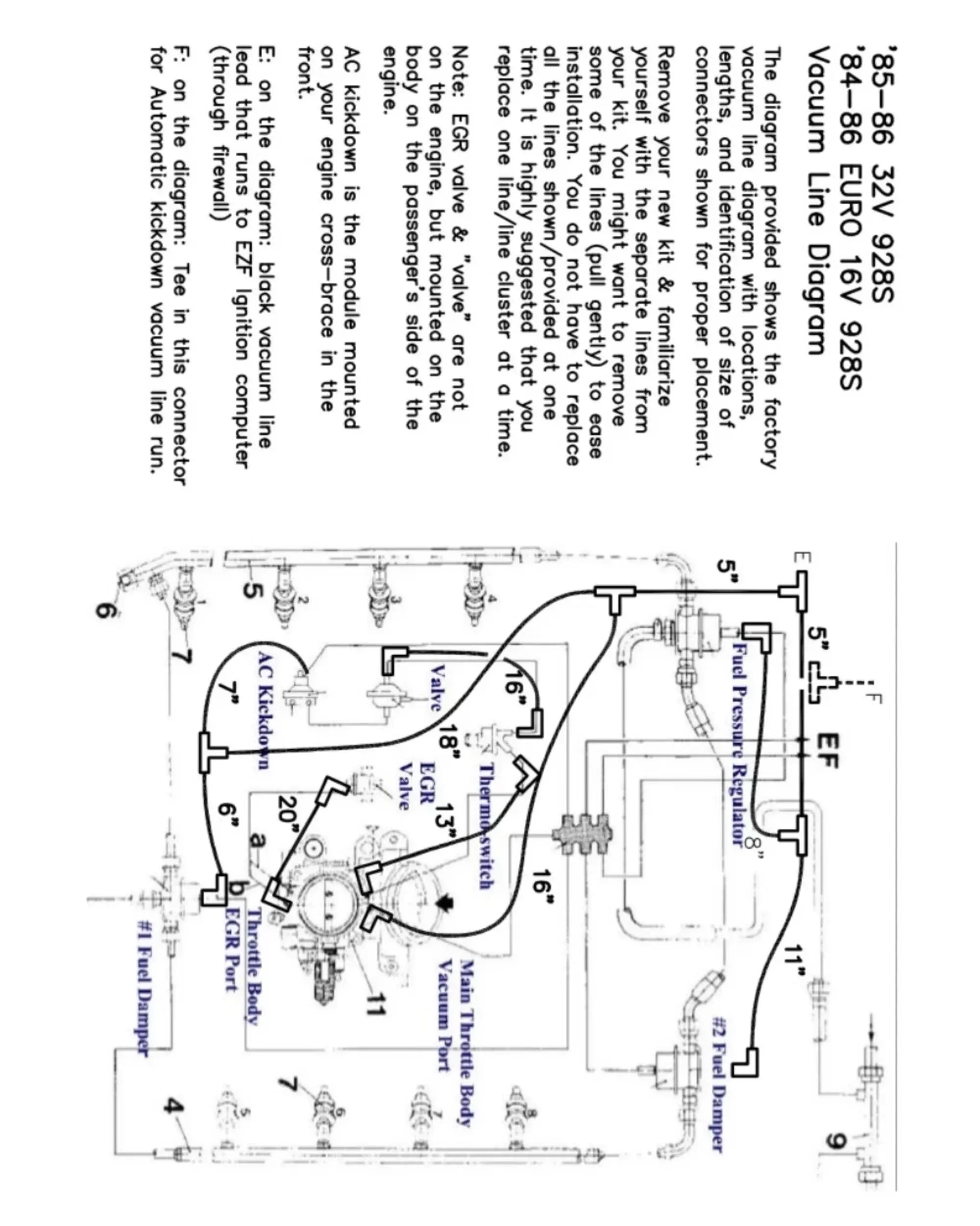 VACKIT8586A - Vacuum Hose Kit 85-86 Auto/84-86 Euro 16v Cars